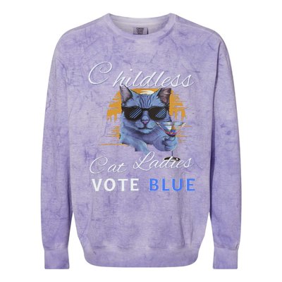 Childless Cat Ladies Vote Blue In November Kamala President Gift Colorblast Crewneck Sweatshirt