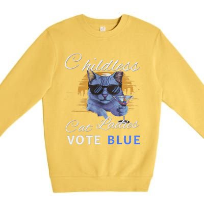 Childless Cat Ladies Vote Blue In November Kamala President Gift Premium Crewneck Sweatshirt