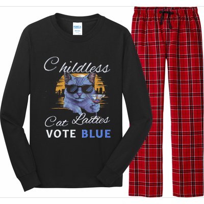 Childless Cat Ladies Vote Blue In November Kamala President Gift Long Sleeve Pajama Set