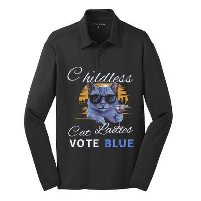 Childless Cat Ladies Vote Blue In November Kamala President Gift Silk Touch Performance Long Sleeve Polo