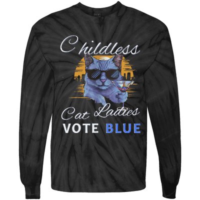 Childless Cat Ladies Vote Blue In November Kamala President Gift Tie-Dye Long Sleeve Shirt