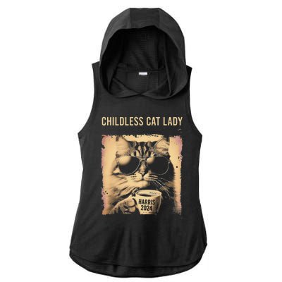 Childless Cat Lady Vintage Coffee Cat Gift Ladies PosiCharge Tri-Blend Wicking Draft Hoodie Tank