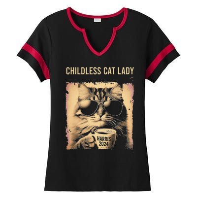 Childless Cat Lady Vintage Coffee Cat Gift Ladies Halftime Notch Neck Tee