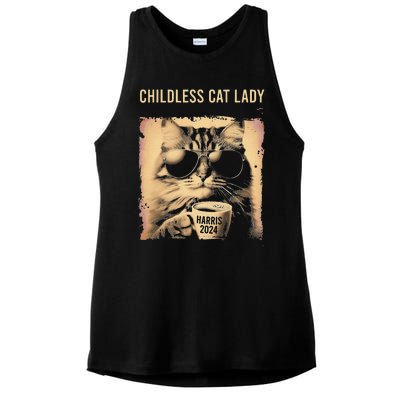 Childless Cat Lady Vintage Coffee Cat Gift Ladies PosiCharge Tri-Blend Wicking Tank