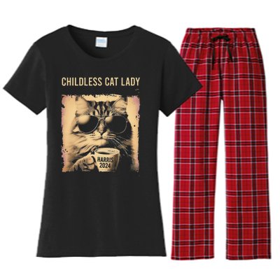 Childless Cat Lady Vintage Coffee Cat Gift Women's Flannel Pajama Set