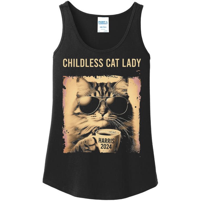 Childless Cat Lady Vintage Coffee Cat Gift Ladies Essential Tank