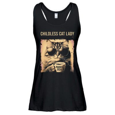 Childless Cat Lady Vintage Coffee Cat Gift Ladies Essential Flowy Tank