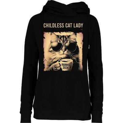 Childless Cat Lady Vintage Coffee Cat Gift Womens Funnel Neck Pullover Hood