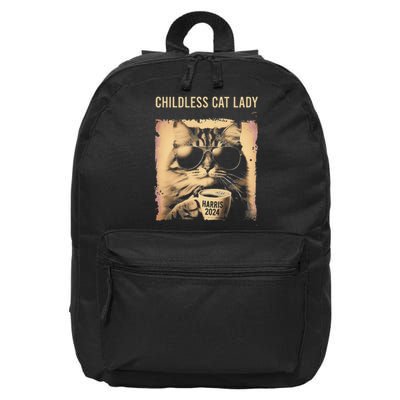 Childless Cat Lady Vintage Coffee Cat Gift 16 in Basic Backpack