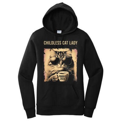 Childless Cat Lady Vintage Coffee Cat Gift Women's Pullover Hoodie