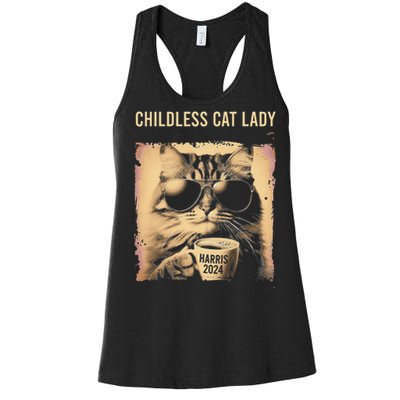 Childless Cat Lady Vintage Coffee Cat Gift Women's Racerback Tank