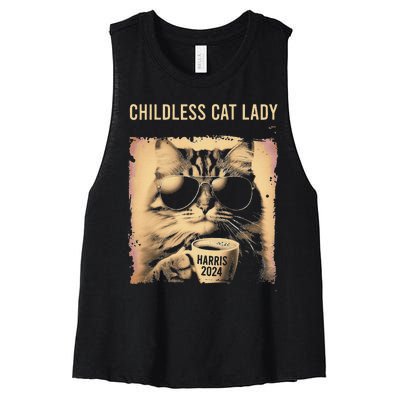 Childless Cat Lady Vintage Coffee Cat Gift Women's Racerback Cropped Tank