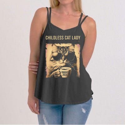 Childless Cat Lady Vintage Coffee Cat Gift Women's Strappy Tank