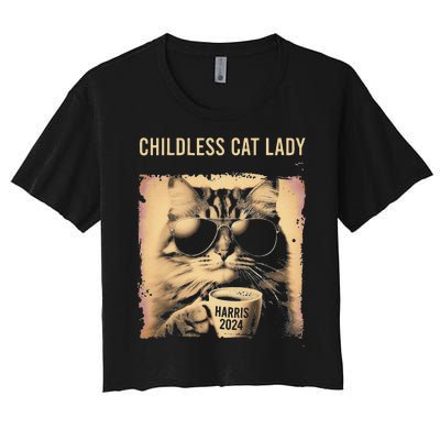 Childless Cat Lady Vintage Coffee Cat Gift Women's Crop Top Tee