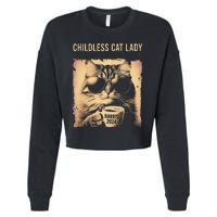 Childless Cat Lady Vintage Coffee Cat Gift Cropped Pullover Crew