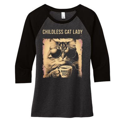 Childless Cat Lady Vintage Coffee Cat Gift Women's Tri-Blend 3/4-Sleeve Raglan Shirt