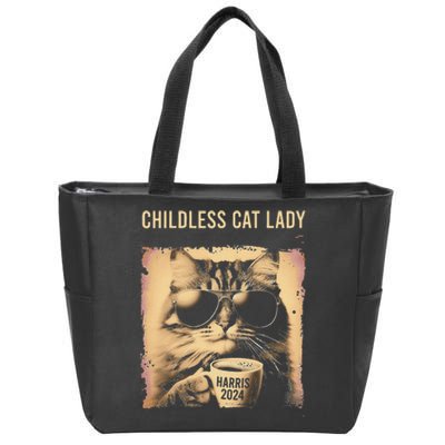 Childless Cat Lady Vintage Coffee Cat Gift Zip Tote Bag