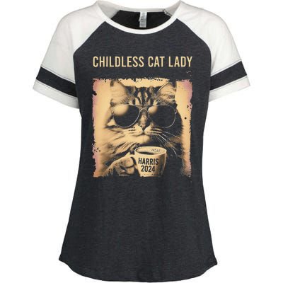 Childless Cat Lady Vintage Coffee Cat Gift Enza Ladies Jersey Colorblock Tee