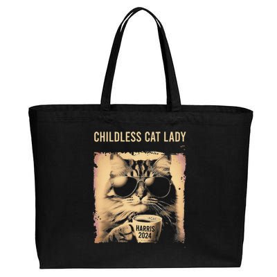 Childless Cat Lady Vintage Coffee Cat Gift Cotton Canvas Jumbo Tote