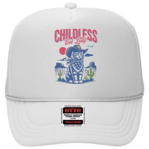 Childless Cat Lady Kamala Harris Cowboy Cat High Crown Mesh Back Trucker Hat