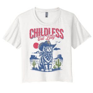 Childless Cat Lady Kamala Harris Cowboy Cat Women's Crop Top Tee