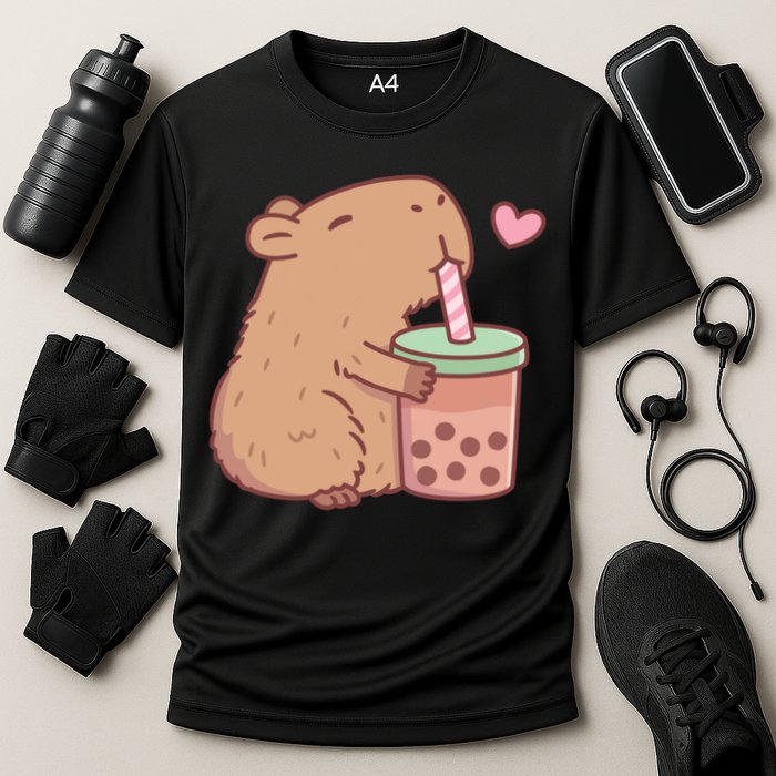 Cute Capybara Loves Bubble Tea Cooling Performance Crew T-Shirt