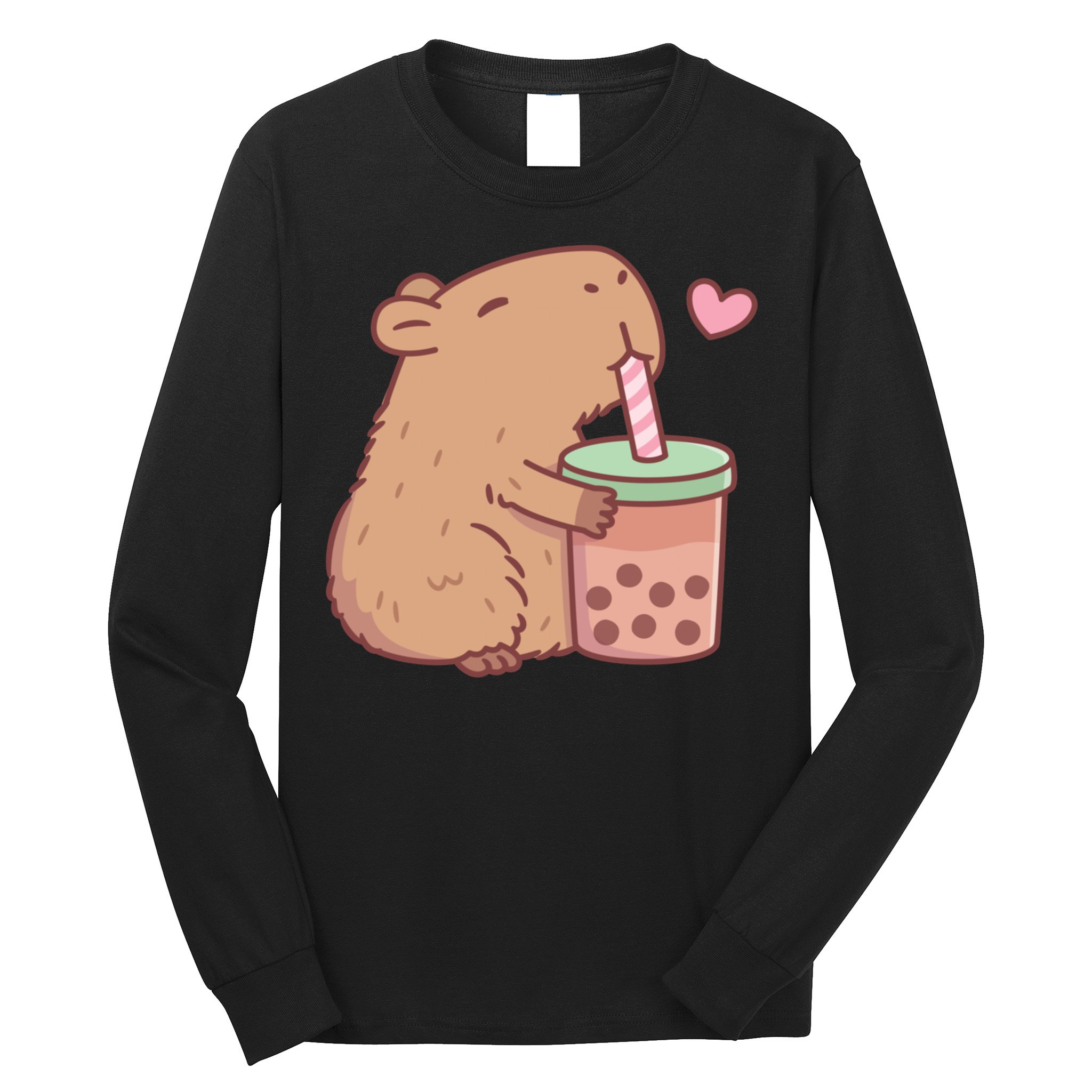 Cute Capybara Loves Bubble Tea Long Sleeve Shirt