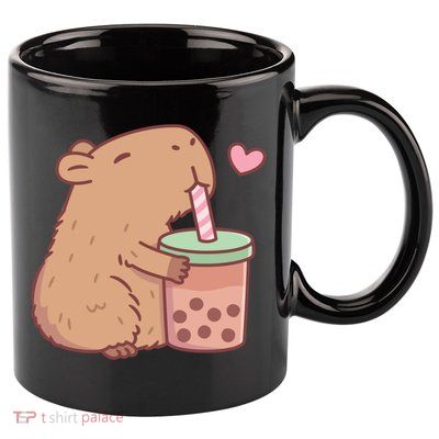 Cute Capybara Loves Bubble Tea 11oz C Handle Ceramic Mug