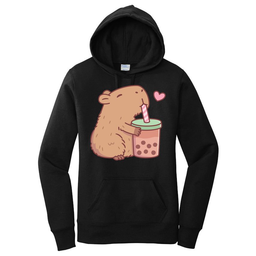 Cute Capybara Loves Bubble Tea Women's Pullover Hoodie