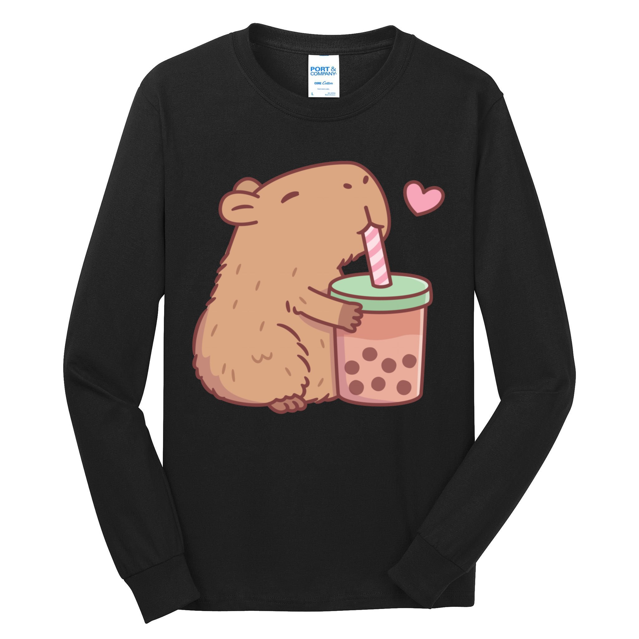 Cute Capybara Loves Bubble Tea Tall Long Sleeve T-Shirt