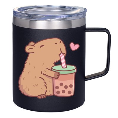 Cute Capybara Loves Bubble Tea 12oz Stainless Steel Coffee Mug