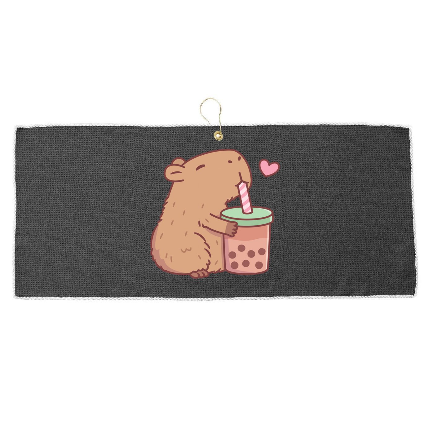 Cute Capybara Loves Bubble Tea Large Microfiber Waffle Golf Towel