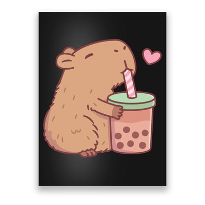 Cute Capybara Loves Bubble Tea Poster