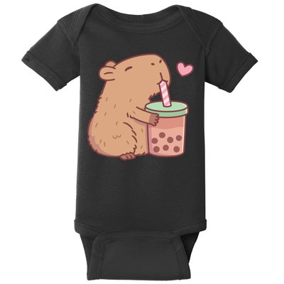 Cute Capybara Loves Bubble Tea Baby Bodysuit