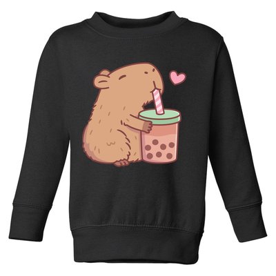 Cute Capybara Loves Bubble Tea Toddler Sweatshirt