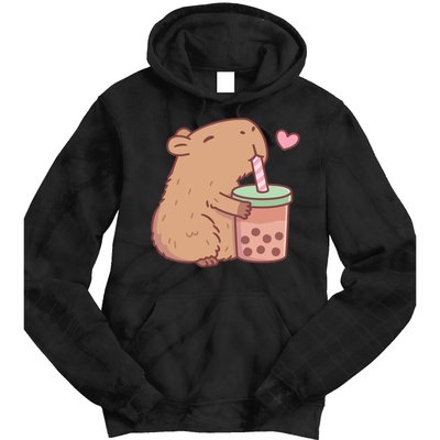 Cute Capybara Loves Bubble Tea Tie Dye Hoodie