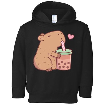 Cute Capybara Loves Bubble Tea Toddler Hoodie