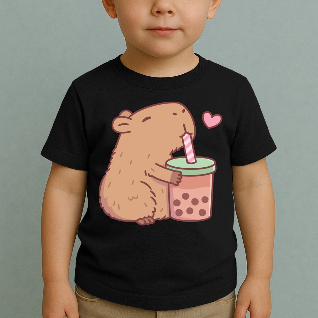 Cute Capybara Loves Bubble Tea Toddler T-Shirt