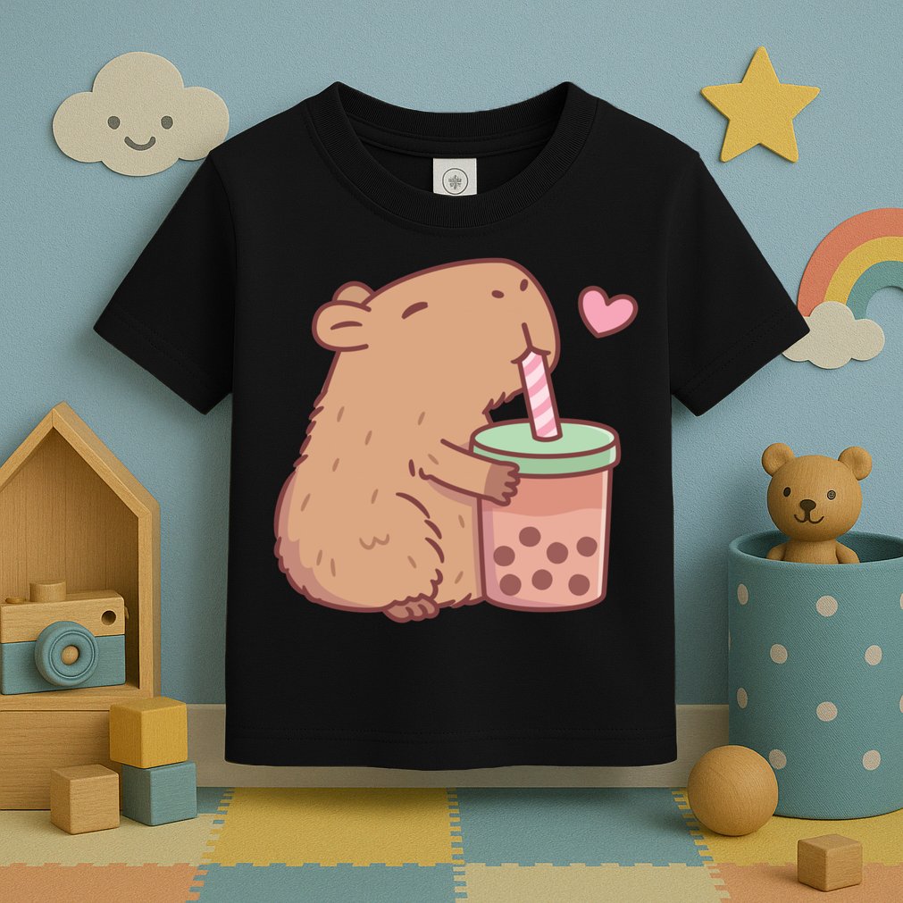 Cute Capybara Loves Bubble Tea Toddler T-Shirt
