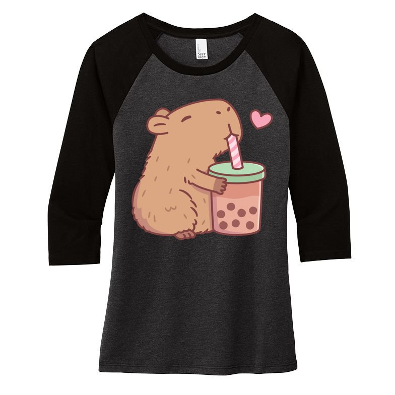 Cute Capybara Loves Bubble Tea Women's Tri-Blend 3/4-Sleeve Raglan Shirt