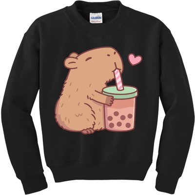 Cute Capybara Loves Bubble Tea Kids Sweatshirt