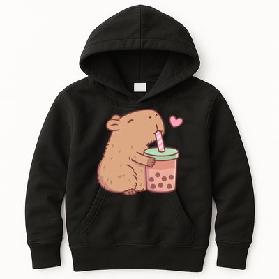 Cute Capybara Loves Bubble Tea Kids Hoodie