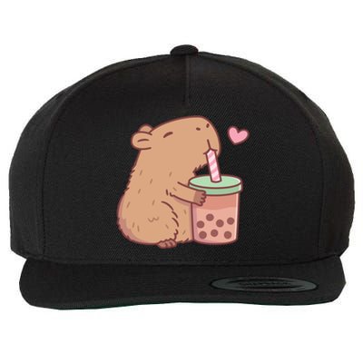 Cute Capybara Loves Bubble Tea Wool Snapback Cap