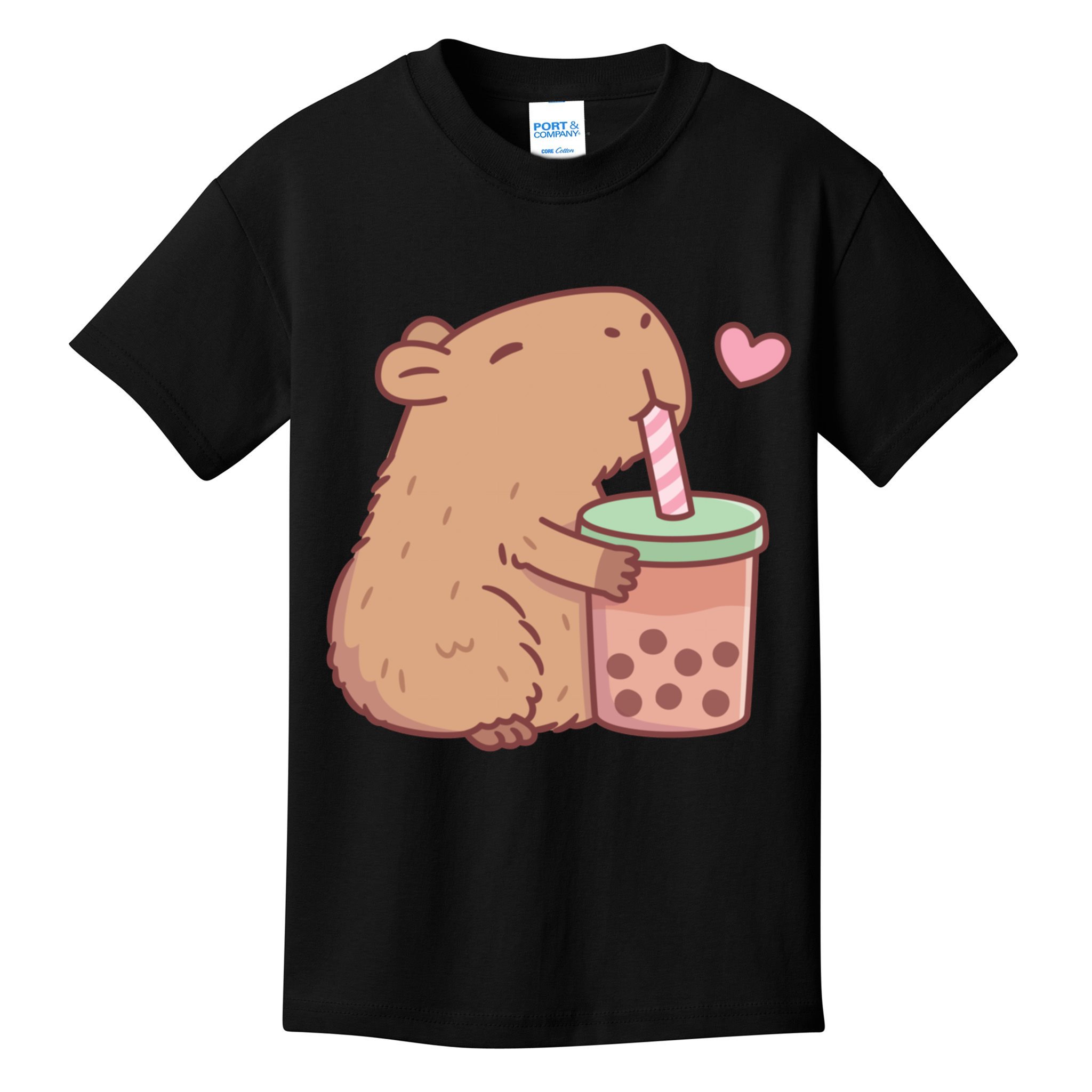 Cute Capybara Loves Bubble Tea Kids T-Shirt