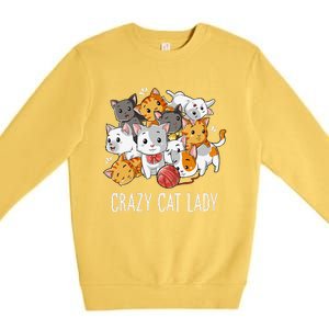 Crazy Cat Lady Funny Women Kitty Kitten Animal Lover Premium Crewneck Sweatshirt