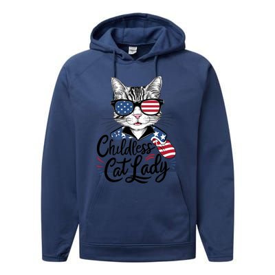 Childless Cat Lady Patriotic Performance Fleece Hoodie