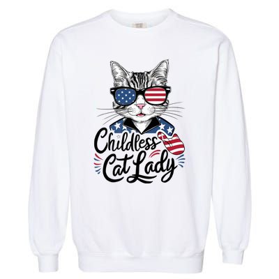 Childless Cat Lady Patriotic Garment-Dyed Sweatshirt