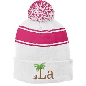 Coconut Comma La Kamala Harris 2024 President Stripe Pom Pom Beanie