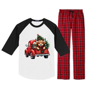 Christmas Cow Lights Red Truck Christmas Tree Raglan Sleeve Pajama Set