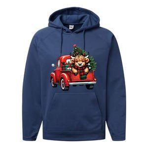 Christmas Cow Lights Red Truck Christmas Tree Performance Fleece Hoodie